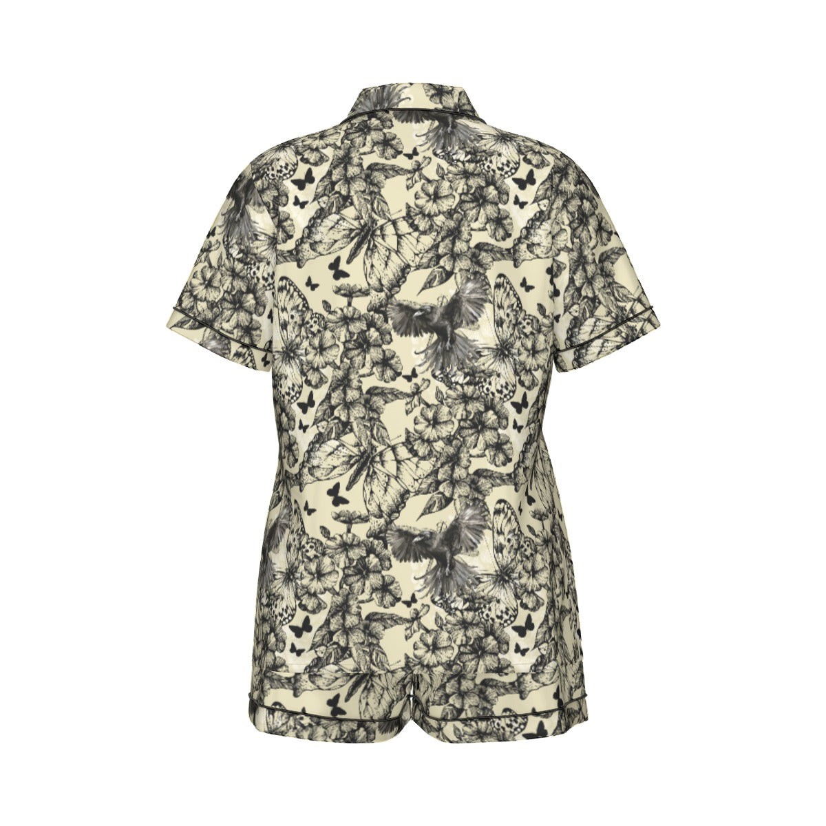Short-sleeve shirt and shorts set with butterfly pattern on a white background