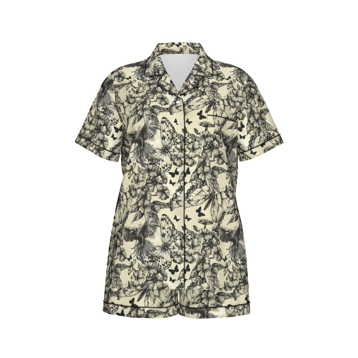 Short-sleeve shirt with butterfly pattern on a white background