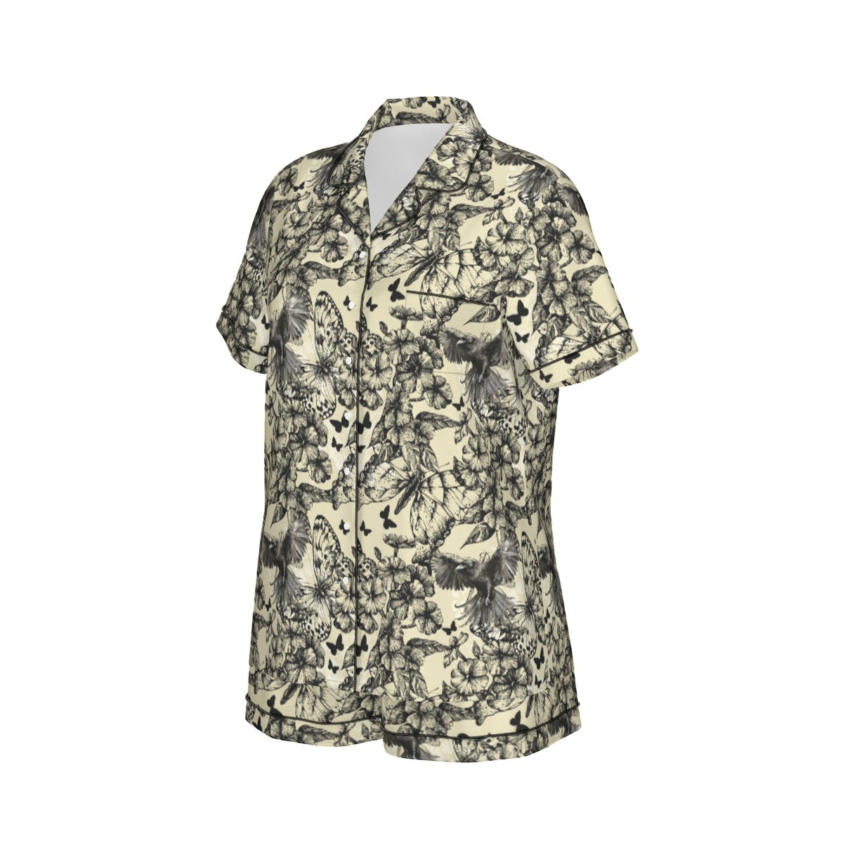 Short-sleeve shirt with a floral pattern on a white background