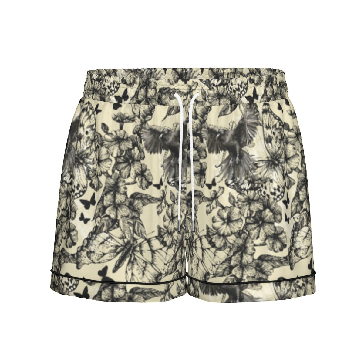 Floral patterned shorts on a white background