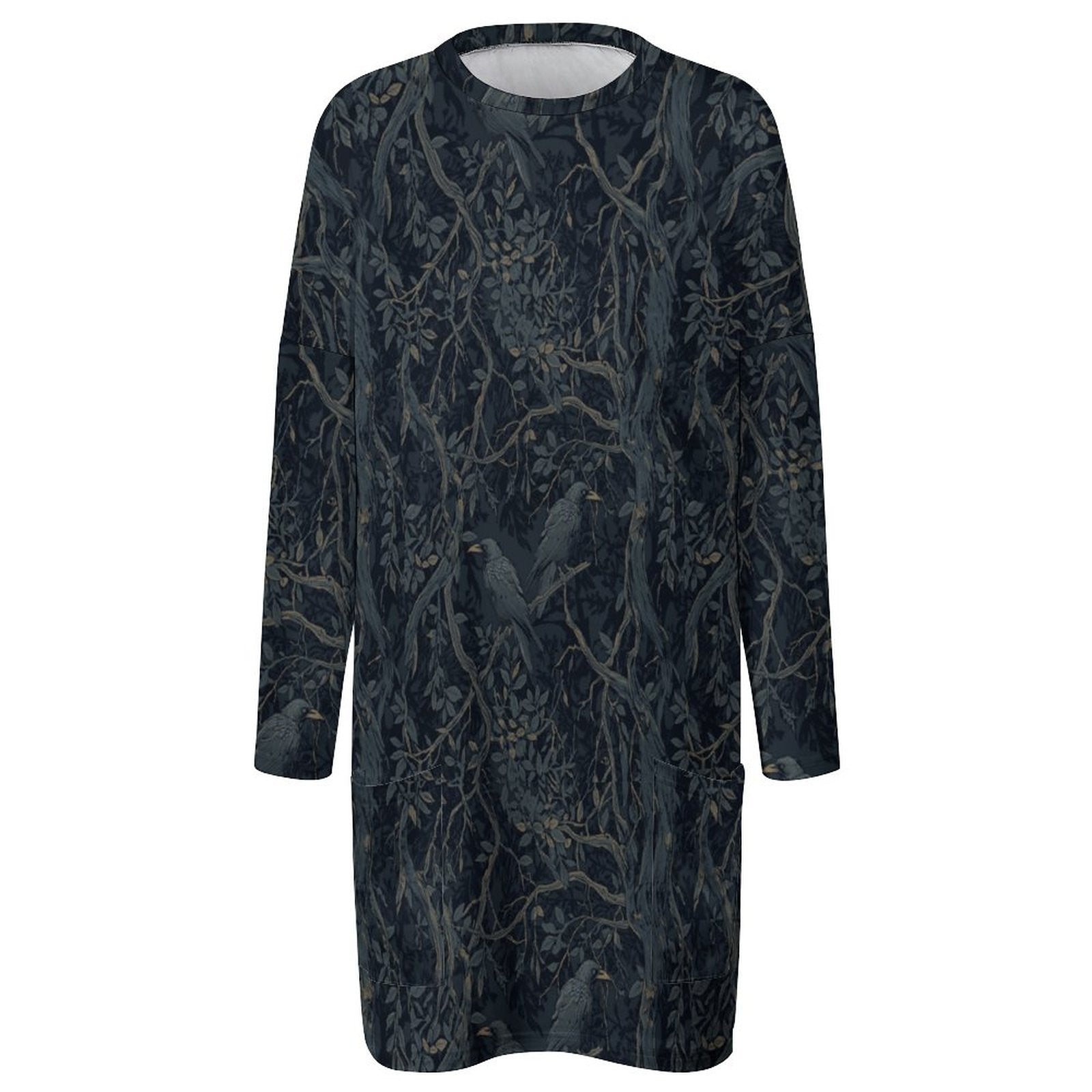 Dark patterned dress on a white background