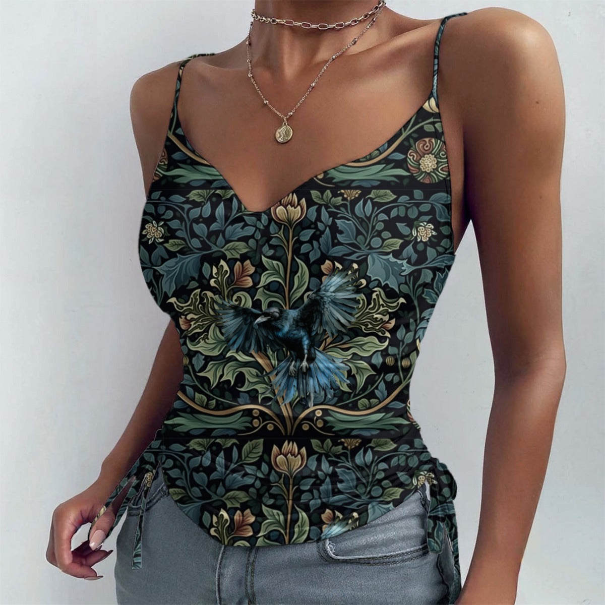 Dark Academia Crow Drawstring Camisole - William Morris Inspired Gothic Clothing