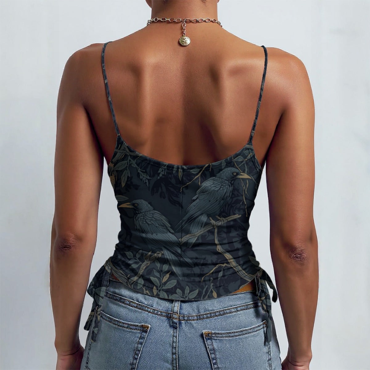 Dark Academia Crow Drawstring Camisole - William Morris Inspired Witchy Clothing