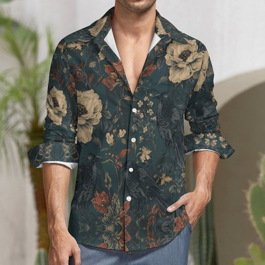 Man wearing a floral patterned shirt with a blurred background