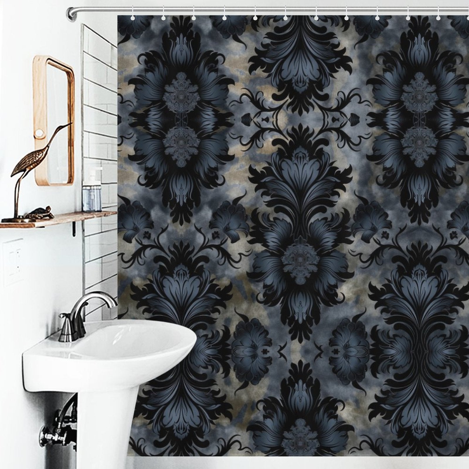 Dark Academia Shower Curtain, Rich, deep, moody tones in floral 