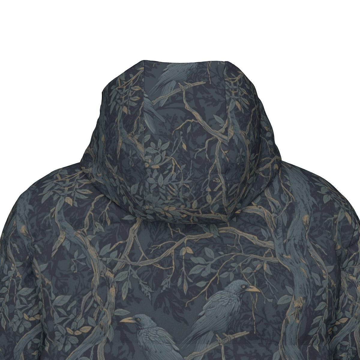 Hoodie with bird and branch pattern on a white background