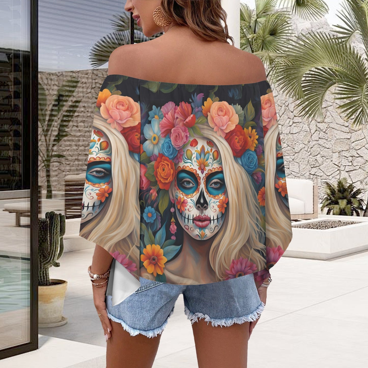 Day of the Dead Wildflower Off the Shoulder T-shirt, Dia de los muertos shirt