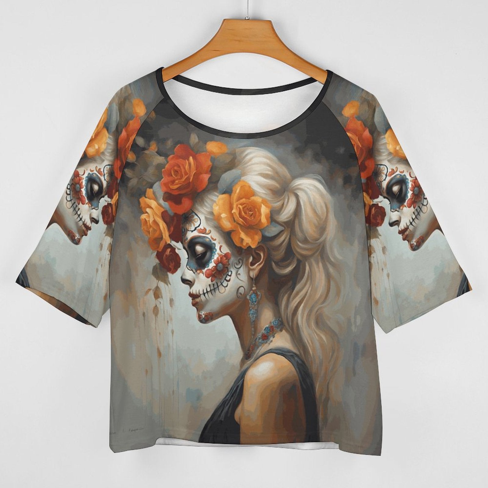 Day of the Dead Yellow Rose Off the Shoulder Blouse, Dia de los muertos shirt 