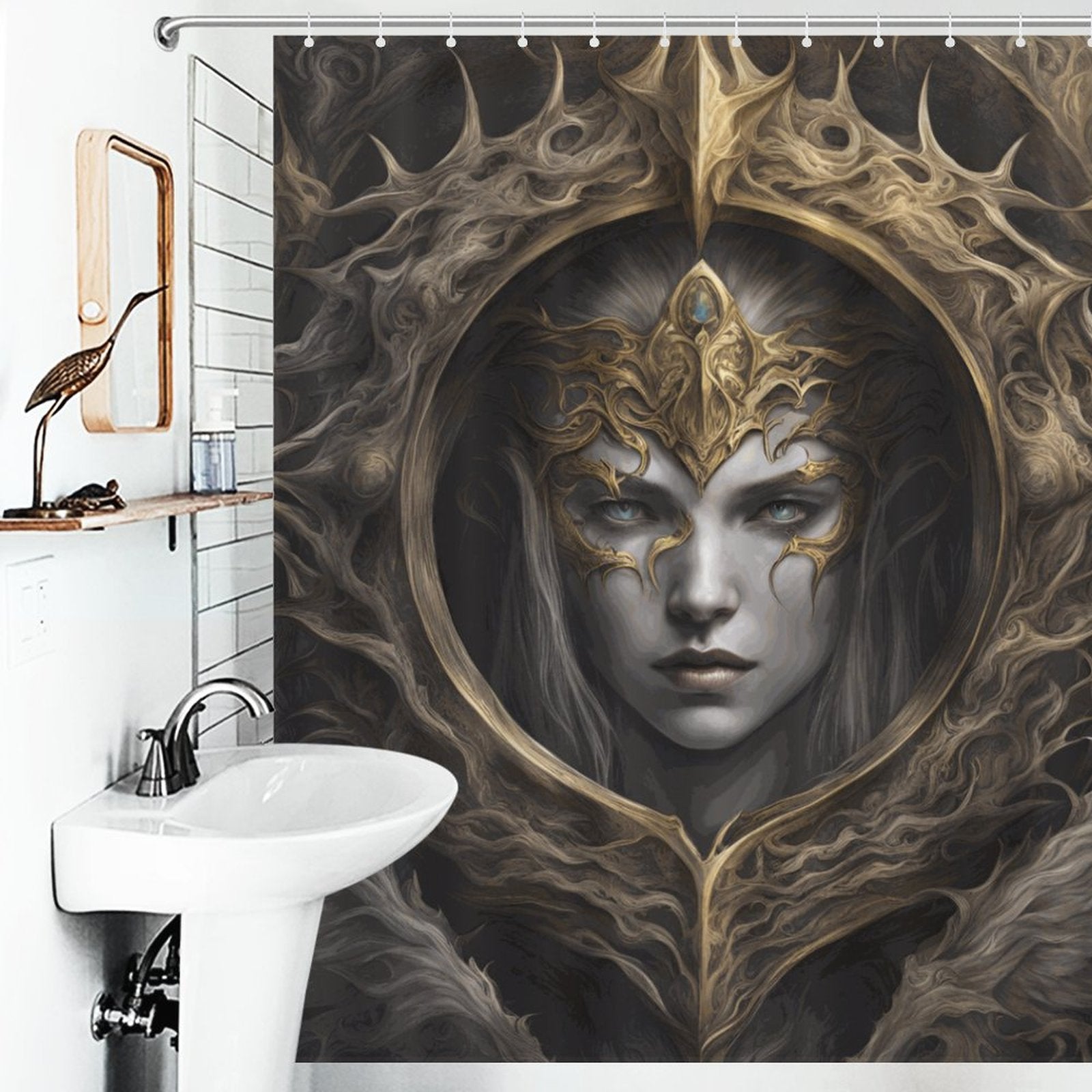 Elden Ring Queen Shower Curtain,witchy stuff winter solstice,moon goddess