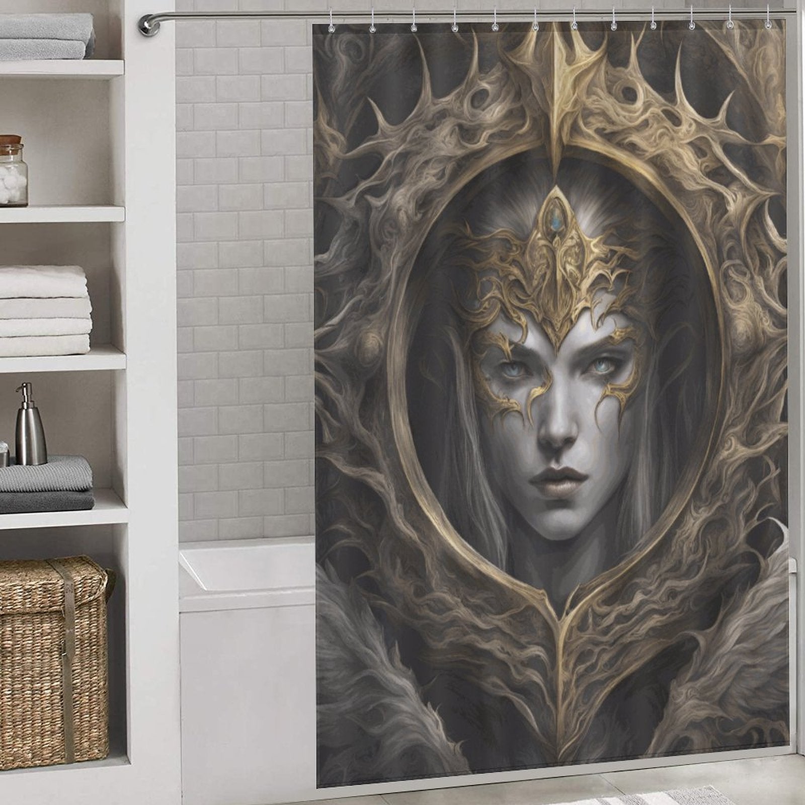 Elden Ring Queen Shower Curtain,witchy stuff winter solstice,moon goddess