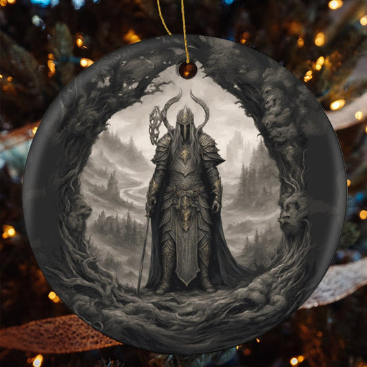 Elden Ring Warrior King Christmas Ceramic Ornament, adorned with the essence of Sephiroth, Age of Sigmar, Dark Souls, and Yule Gothic elegance