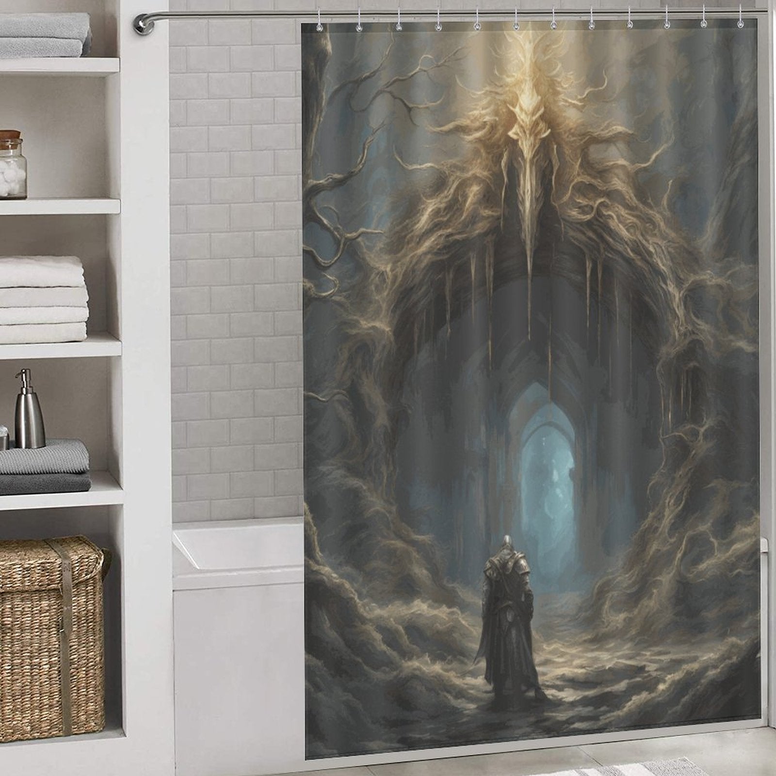 Elden Ring Warrior Shower Curtain, Gothic Folklore Gamer merch