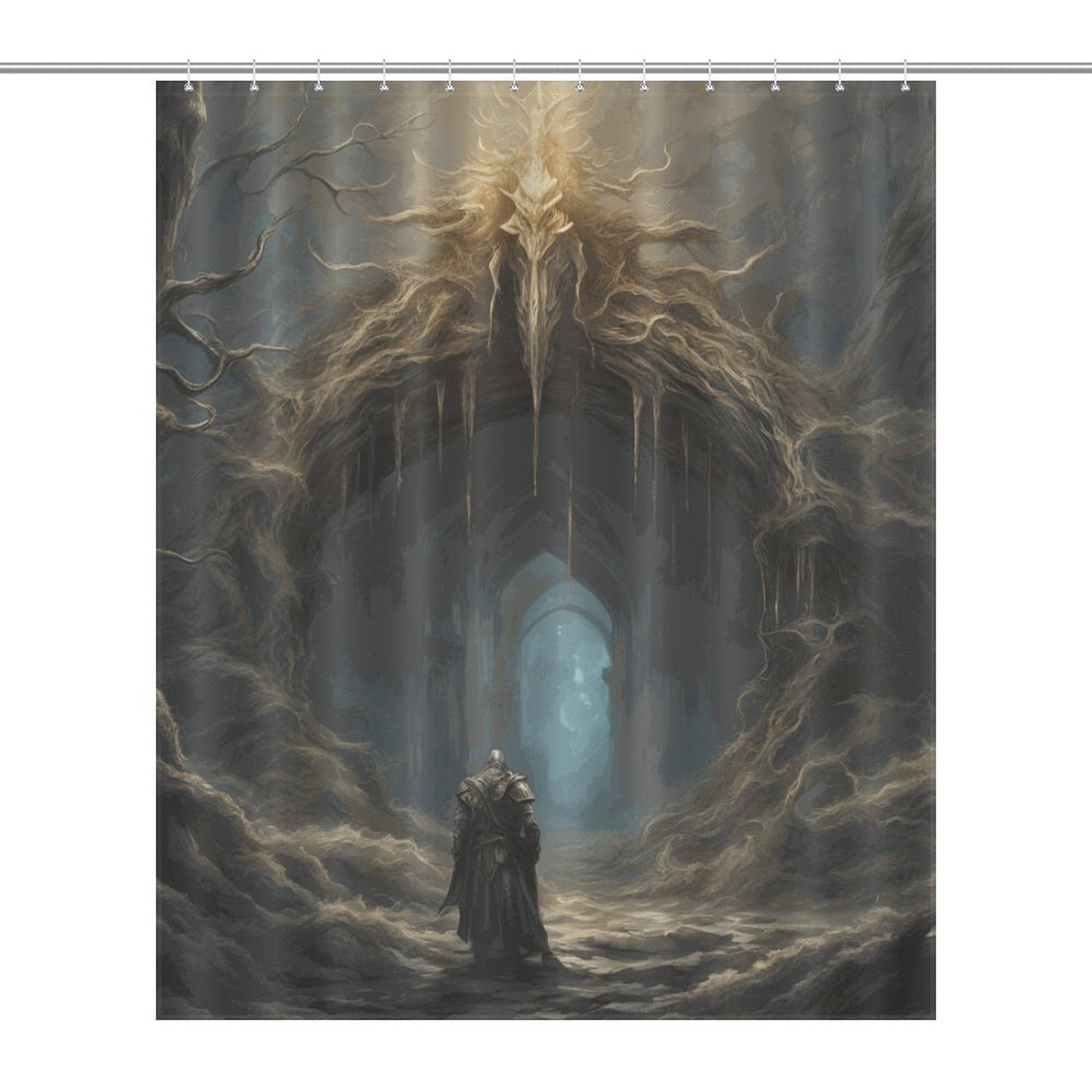 Elden Ring Warrior Shower Curtain, Gothic Folklore Gamer merch