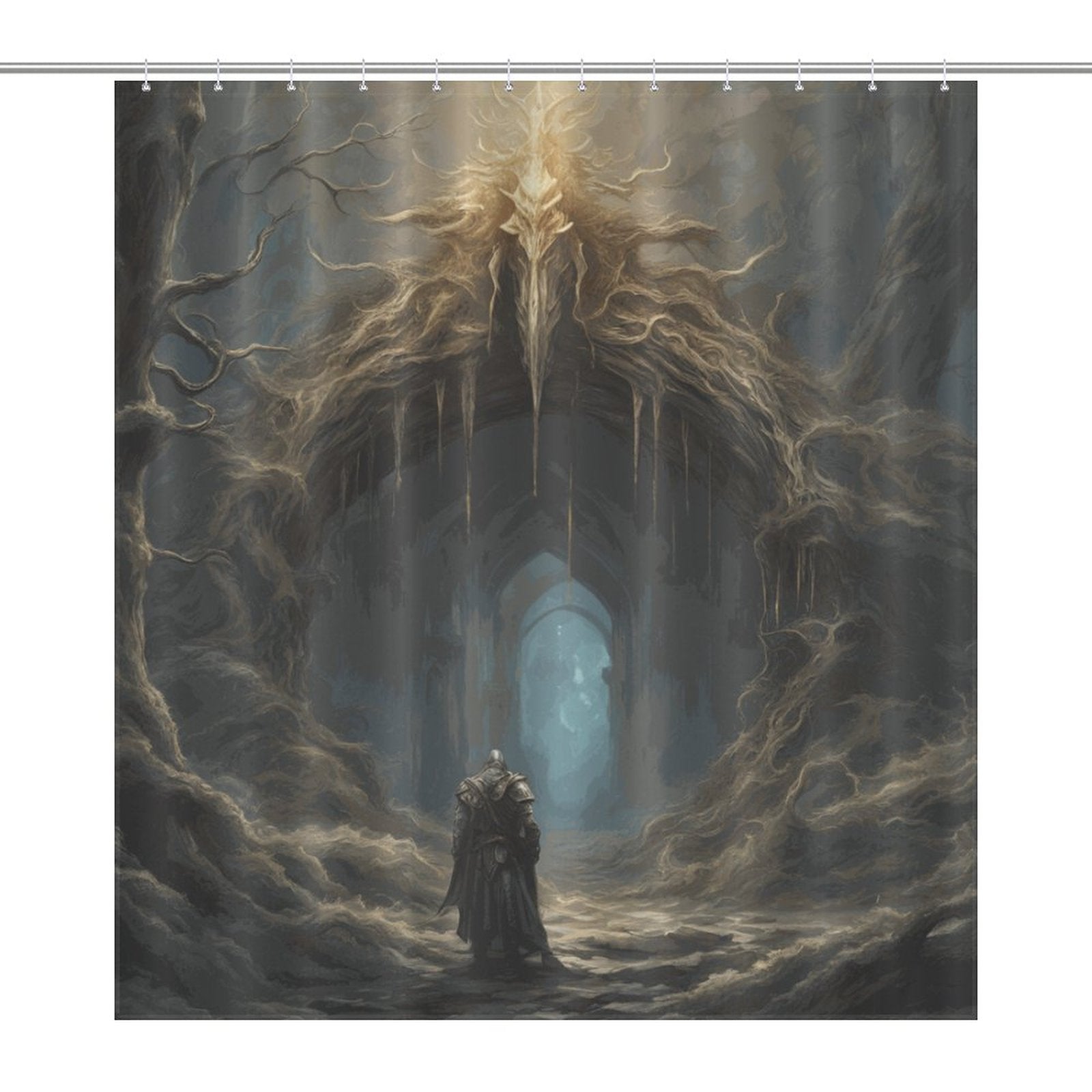Elden Ring Warrior Shower Curtain, Gothic Folklore Gamer merch