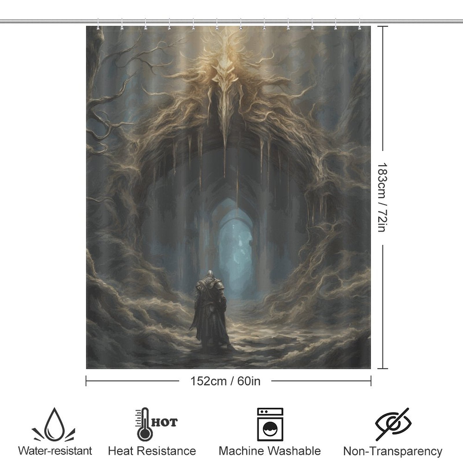 Elden Ring Warrior Shower Curtain, Gothic Folklore Gamer merch