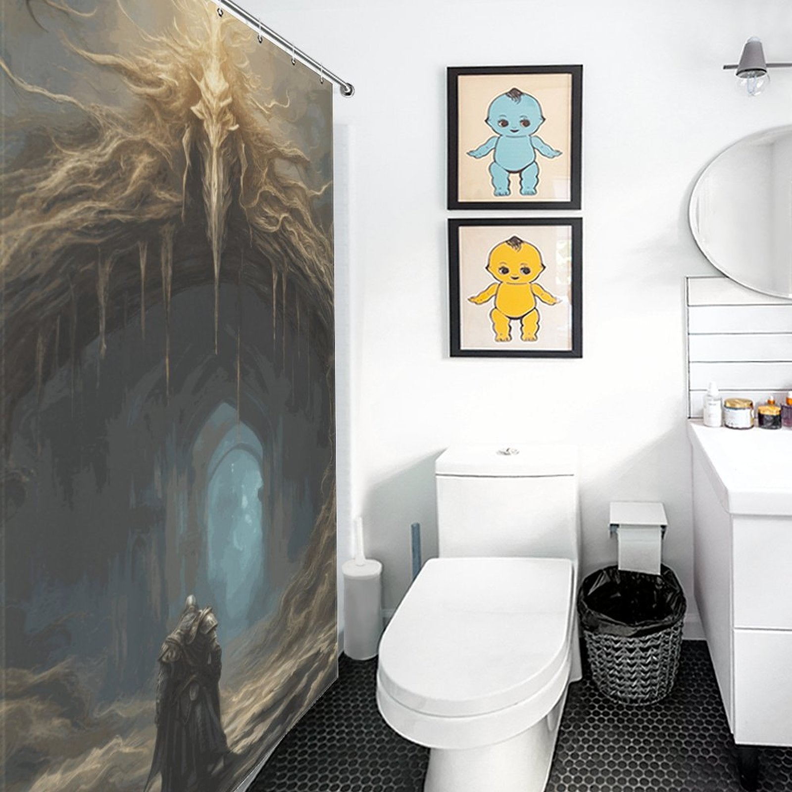 Elden Ring Warrior Shower Curtain, Gothic Folklore Gamer merch