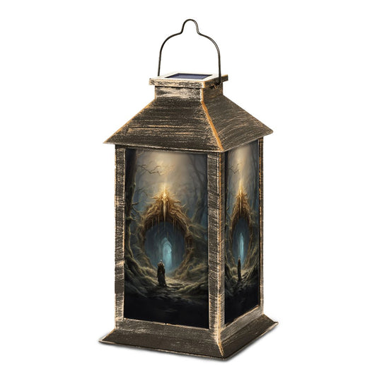 Decorative lantern with a dark, mystical design on a white background