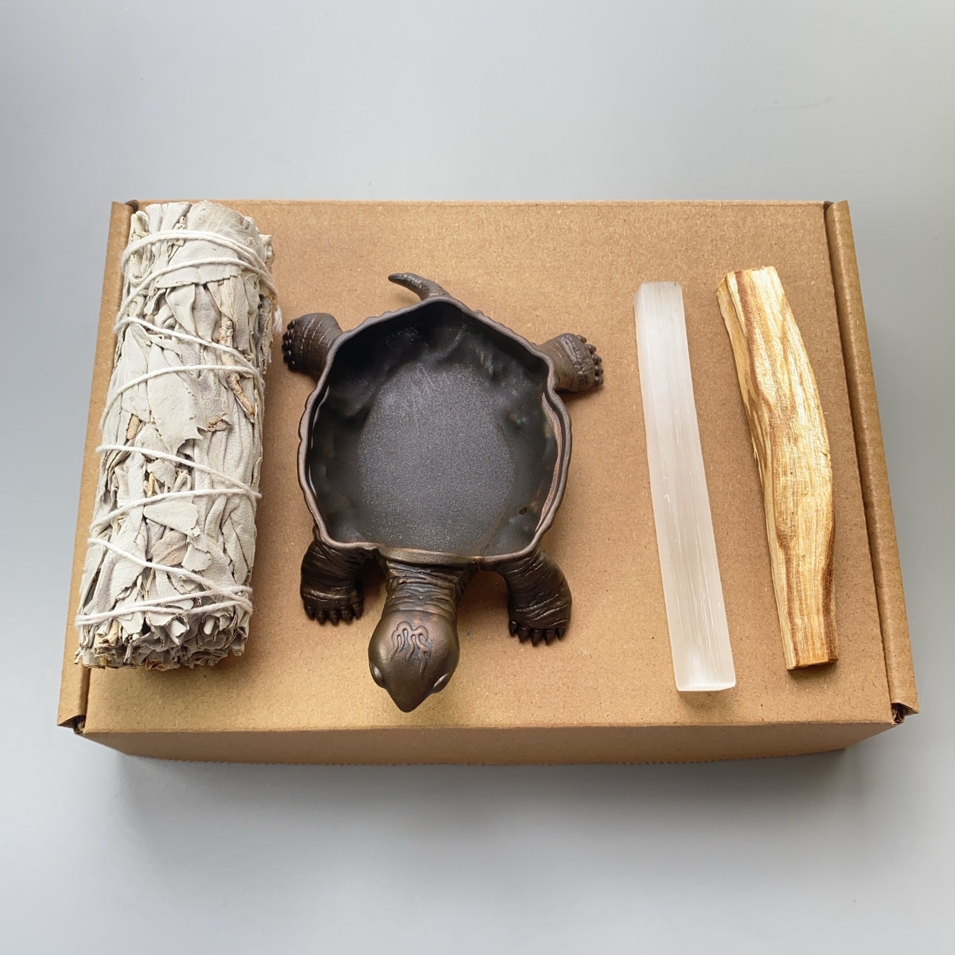 Energy Cleansing Kit: White Sage, Selenite Crystal & Tortoise Burner