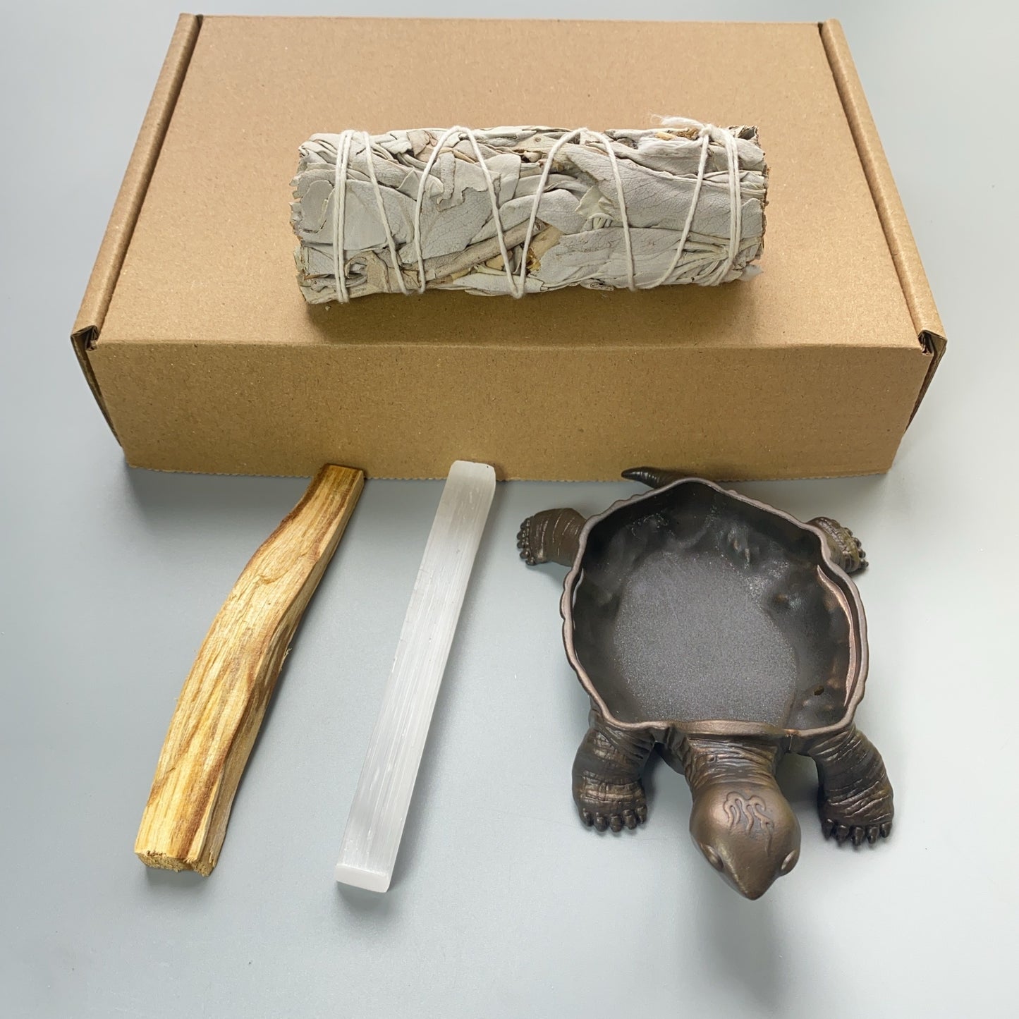 Energy Cleansing Kit: White Sage, Selenite Crystal & Tortoise Burner