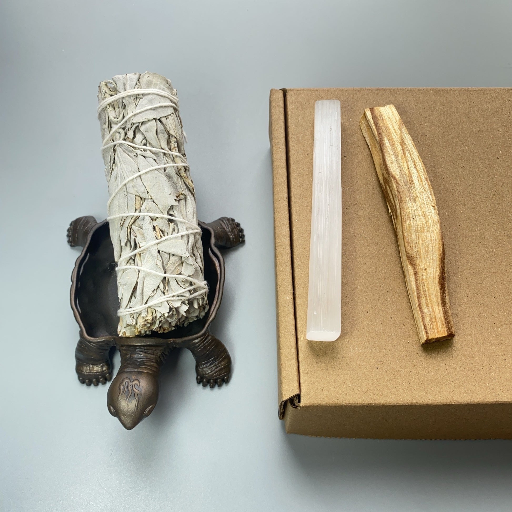 Energy Cleansing Kit: White Sage, Selenite Crystal & Tortoise Burner