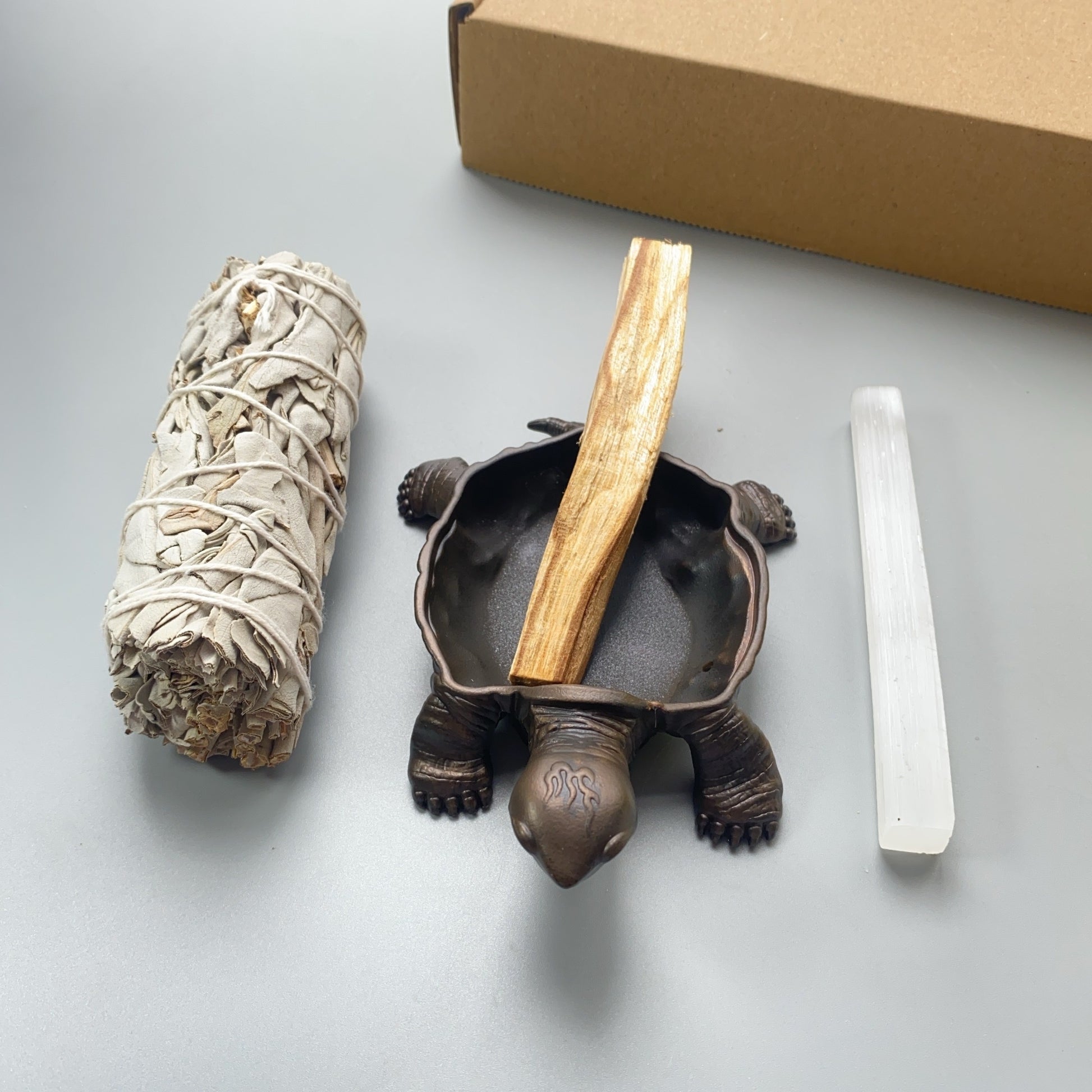 Energy Cleansing Kit: White Sage, Selenite Crystal & Tortoise Burner