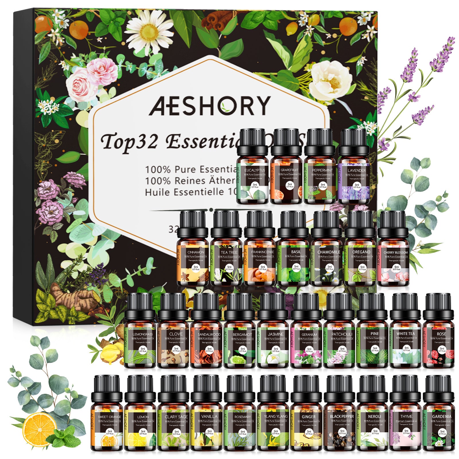 Essential Oils Set - 32x5ml Pure Aromatherapy Essential Oils Kit for Diffuser