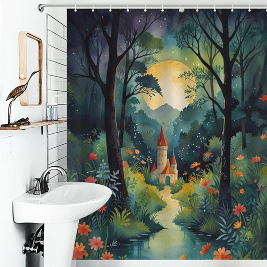 Fairytale Castle Shower Curtain, Fantasy Birthday Gift Idea For Her Housewarming