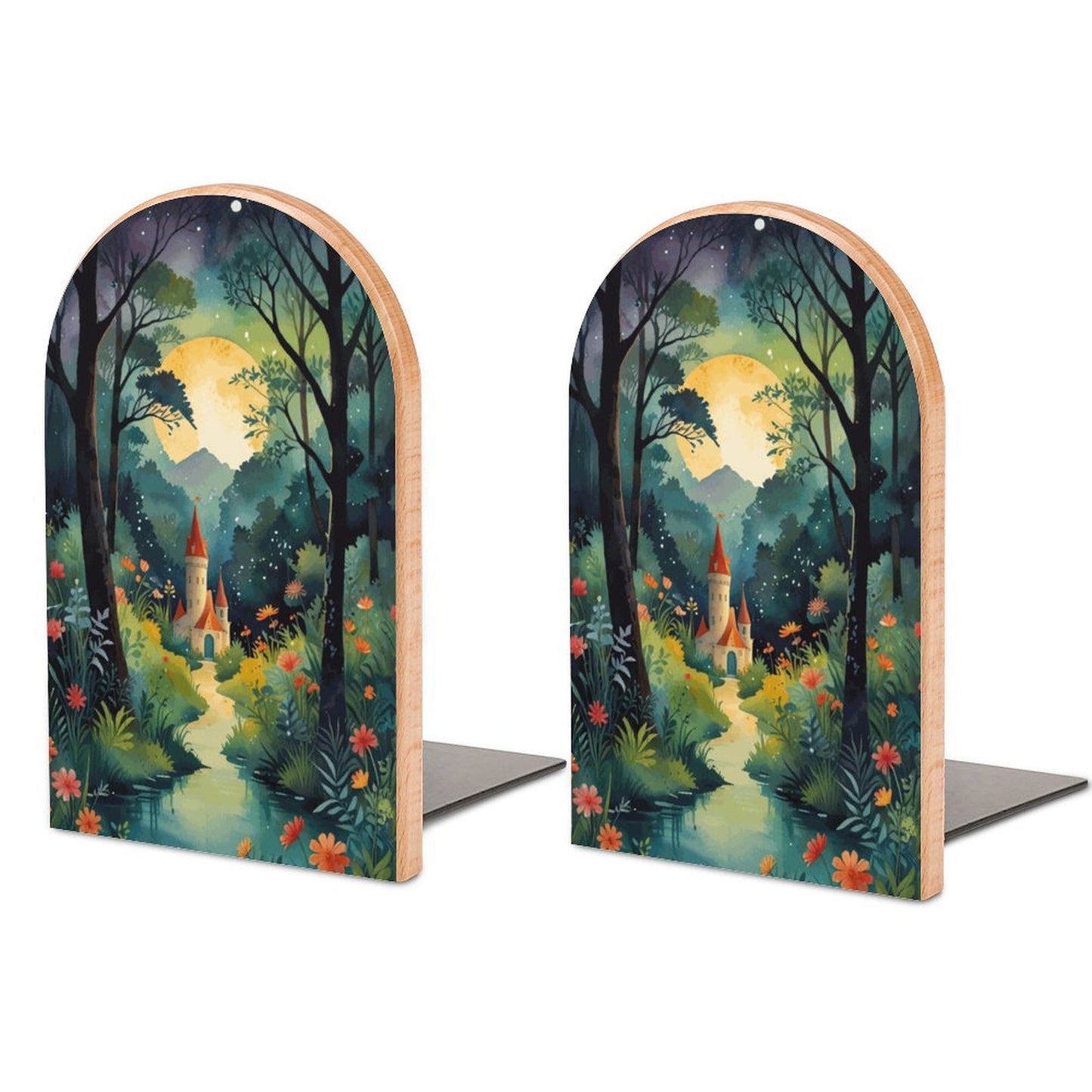 Fairytale Castle Wood Bookends, Cottagecore Decor, Booklovers Fantasy Whimsical Bookends