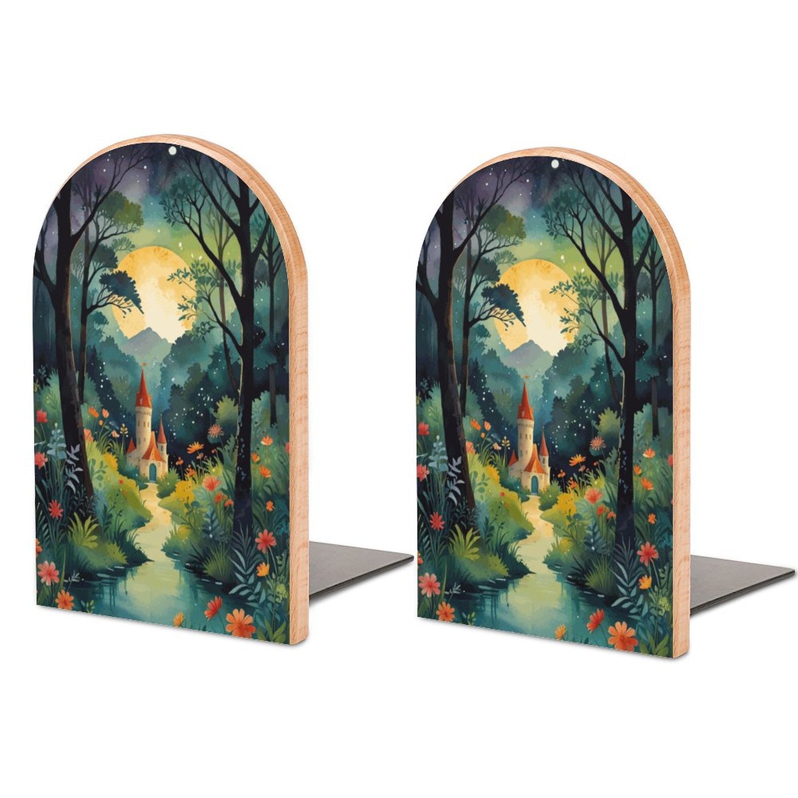 Fairytale Castle Wood Bookends, Cottagecore Decor, Booklovers Fantasy Whimsical Bookends