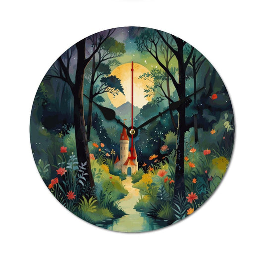 Fairytale Castle Wooden Wall Clock without Scale, Dreamy Castle clock