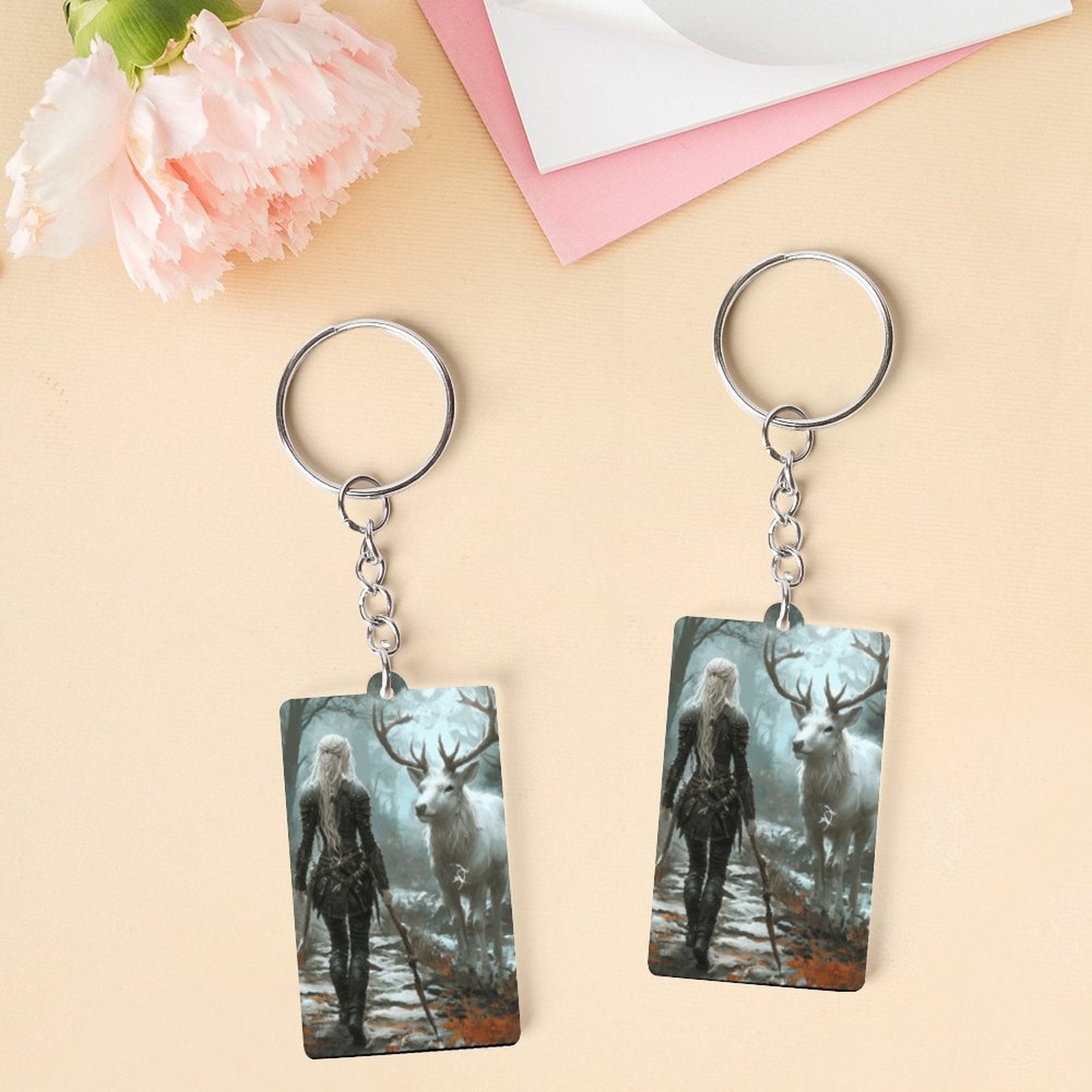 Fantasy Aelin and Stag Acrylic Keychain, Featuring ACOTAR and Aelin themes