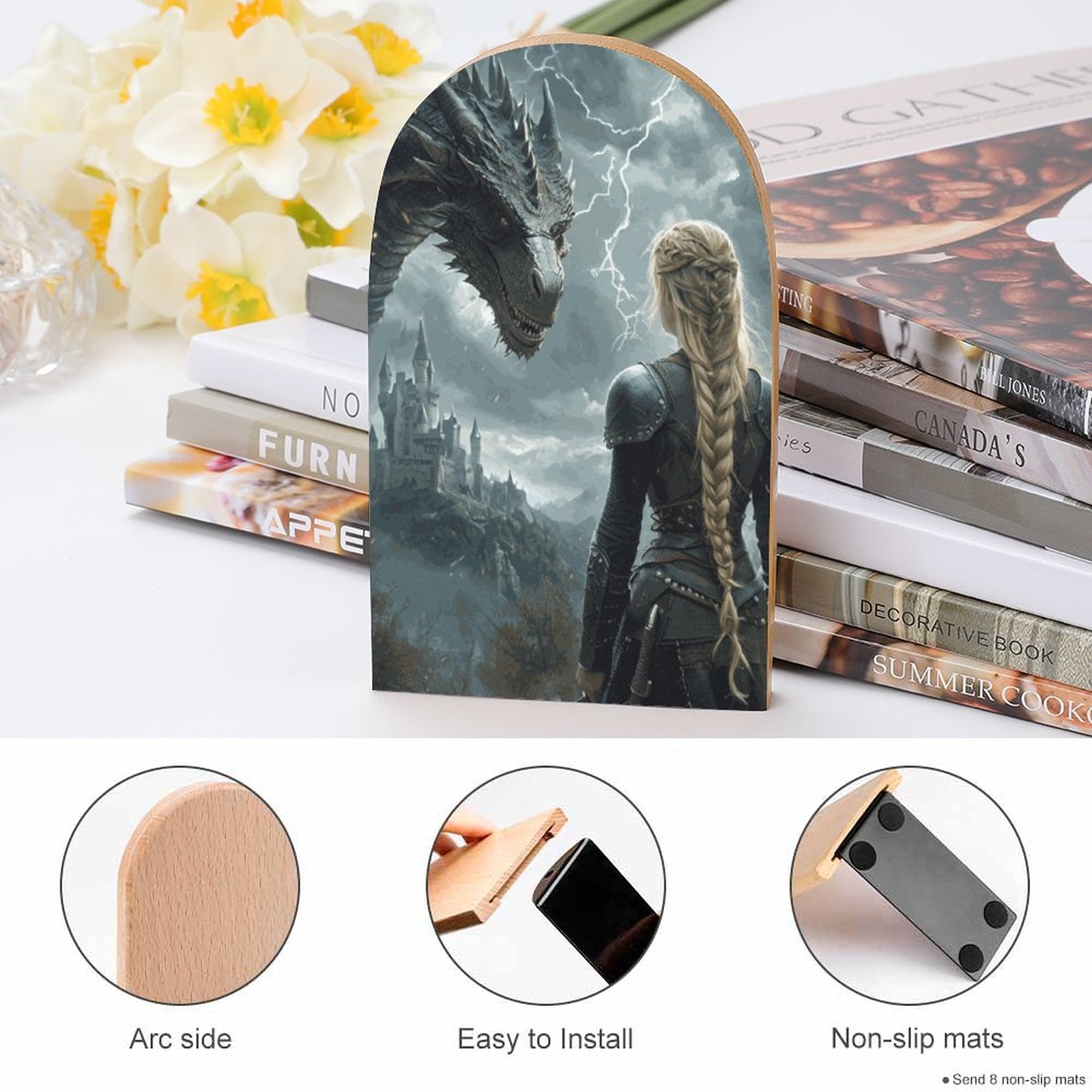 Fantasy Bookends Dragon Warrior Scene, Throne Glass Book Lover 
