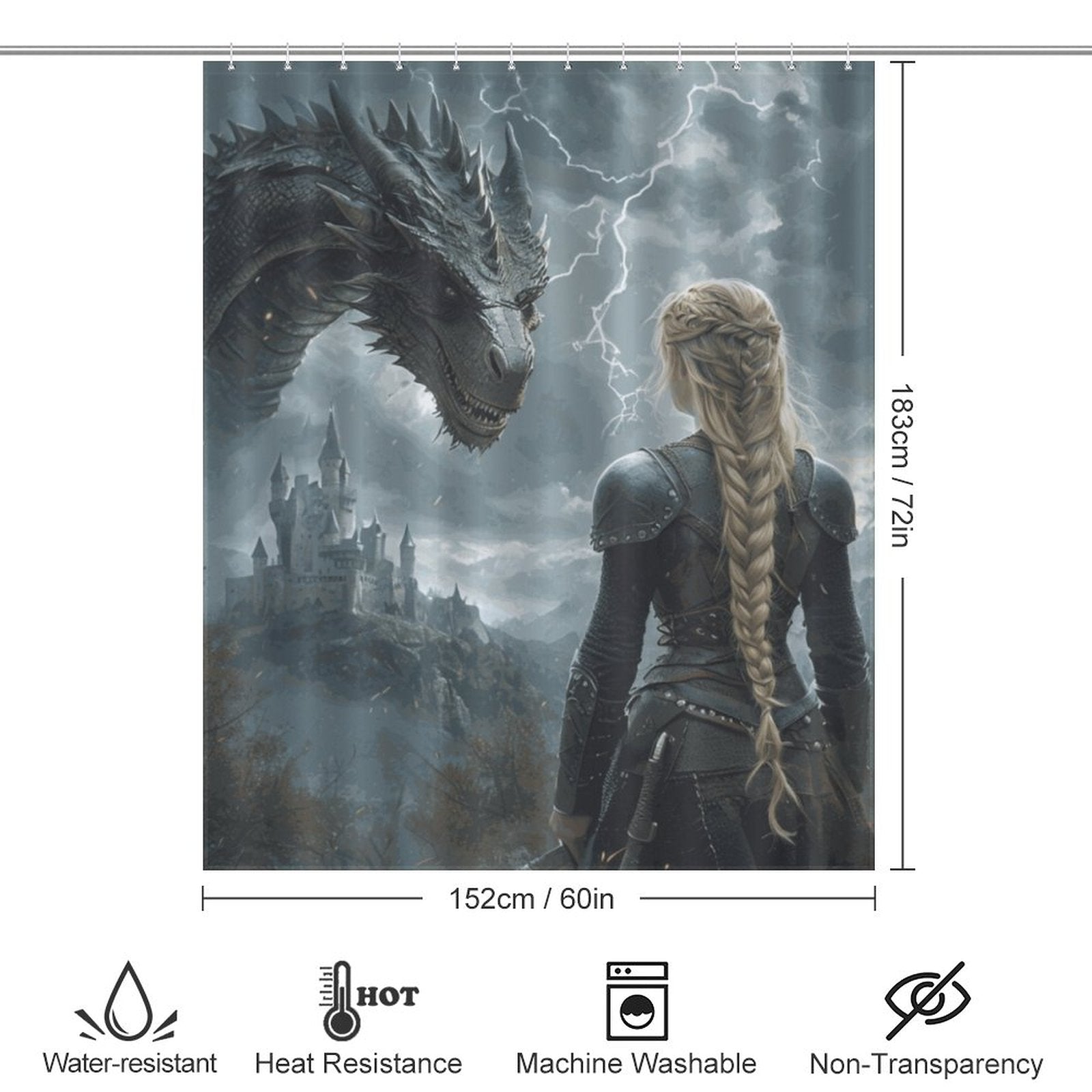 Fantasy Dragon and Warrior Shower Curtain-Fierce Women of Fantasy