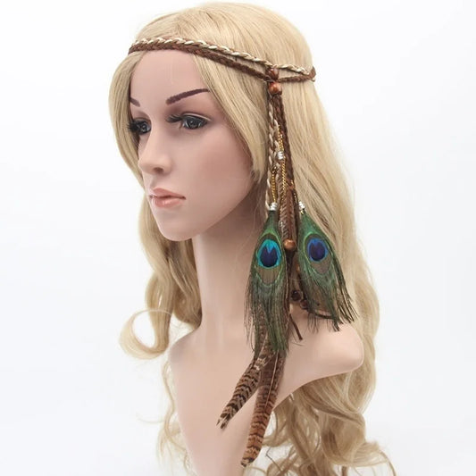 Feather Headband Festival Boho Hairband, Hippy Bohemian Hair Accessories