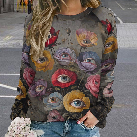Floral Eyes Raglan Style Sweatshirt - Weirdcore Dark Academia