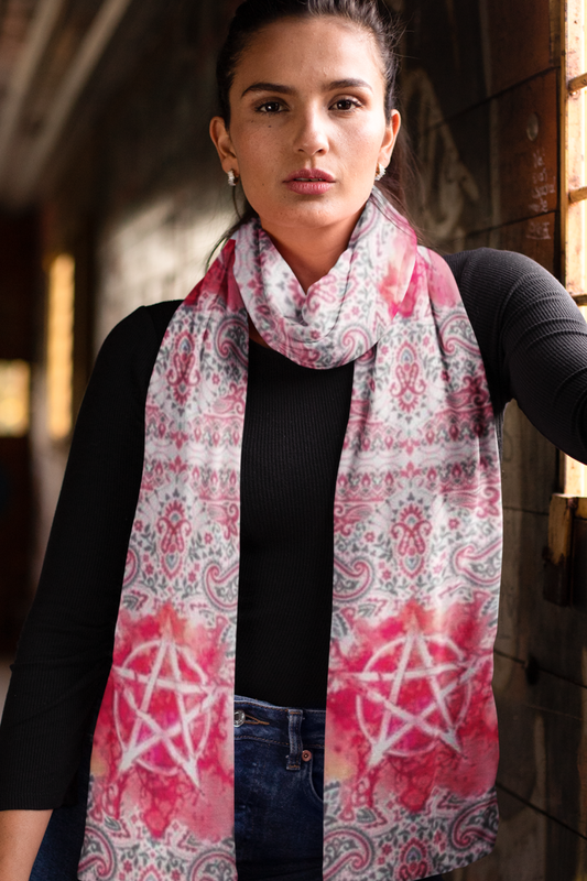 Floral Paisley Pink Pentagram Super Soft Tassel Scarf: the ultimate paisley party for your neck! Witchcore Witchy Stuff for the Holidays!