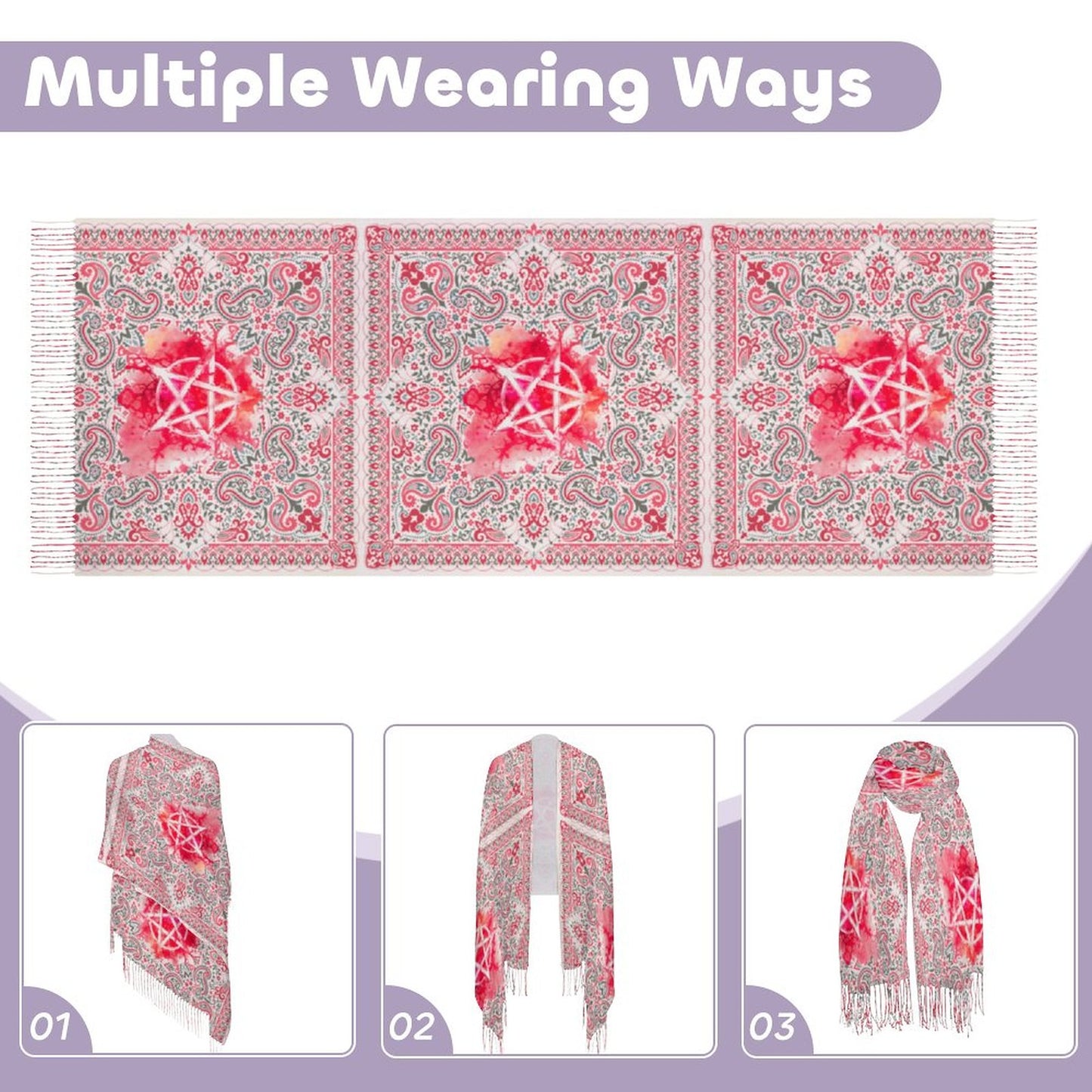 Floral Paisley Pink Pentagram Super Soft Tassel Scarf: the ultimate paisley party for your neck! Witchcore Witchy Stuff for the Holidays!