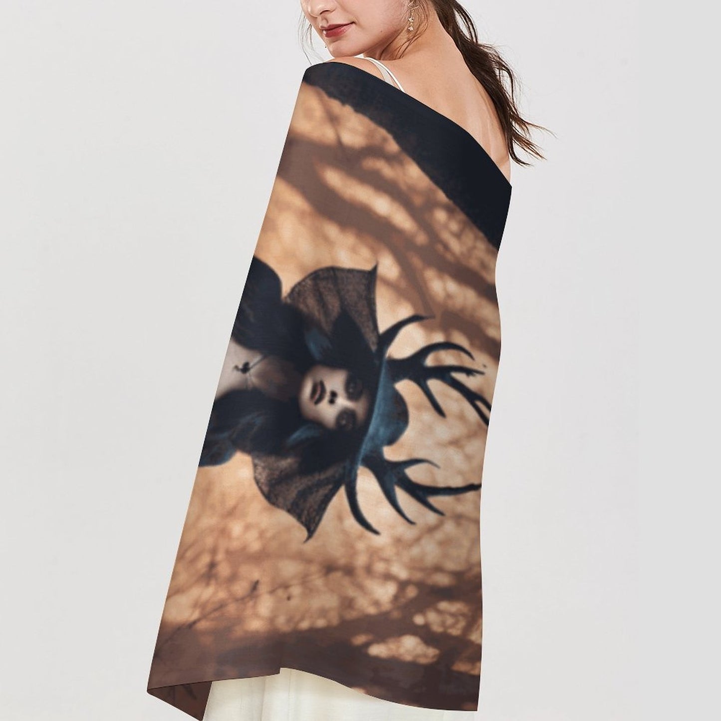 Forest Witch Cashmere-like Tassel Scarf, Witchcraft occult Moon Goddess shawl