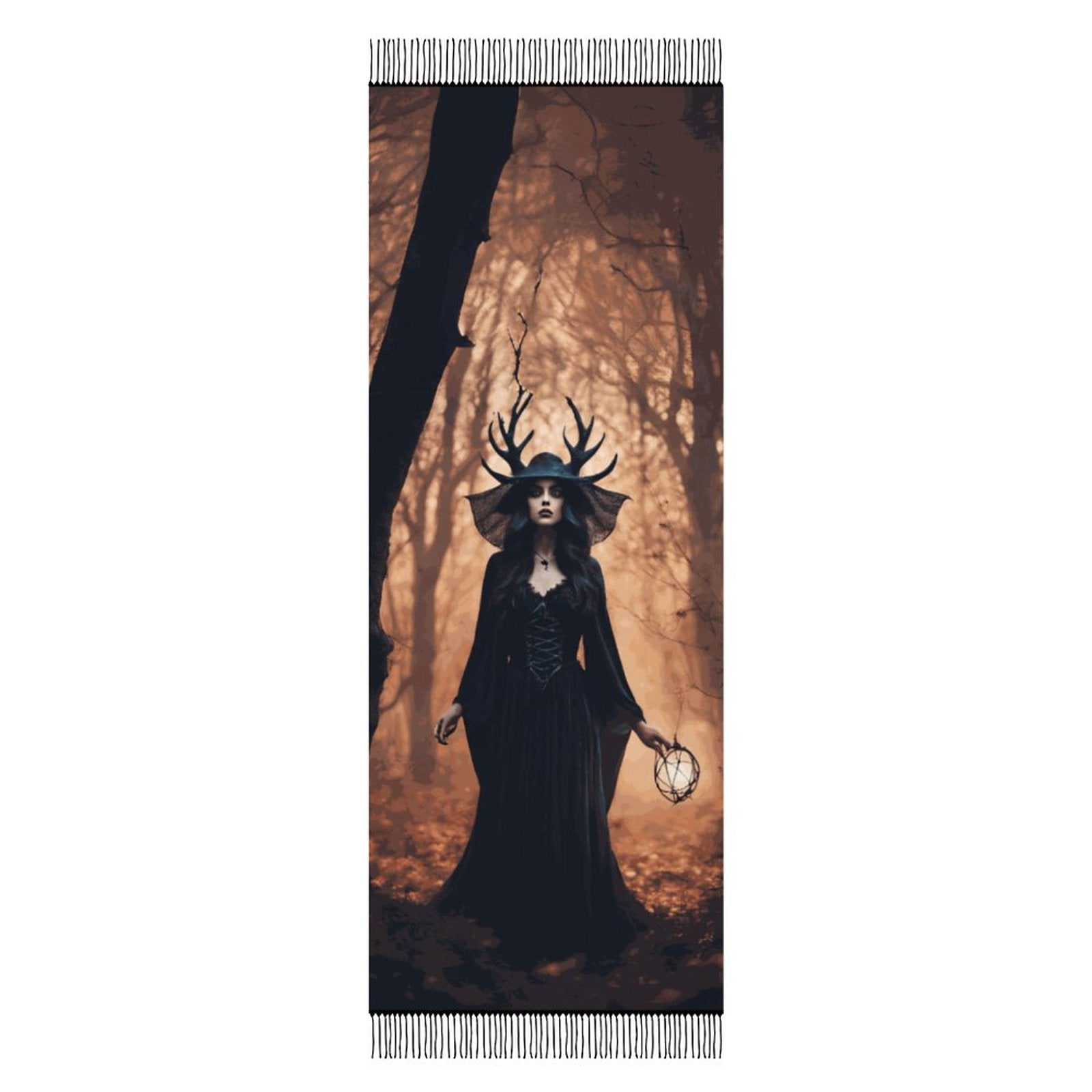 Forest Witch Cashmere-like Tassel Scarf, Witchcraft occult Moon Goddess shawl