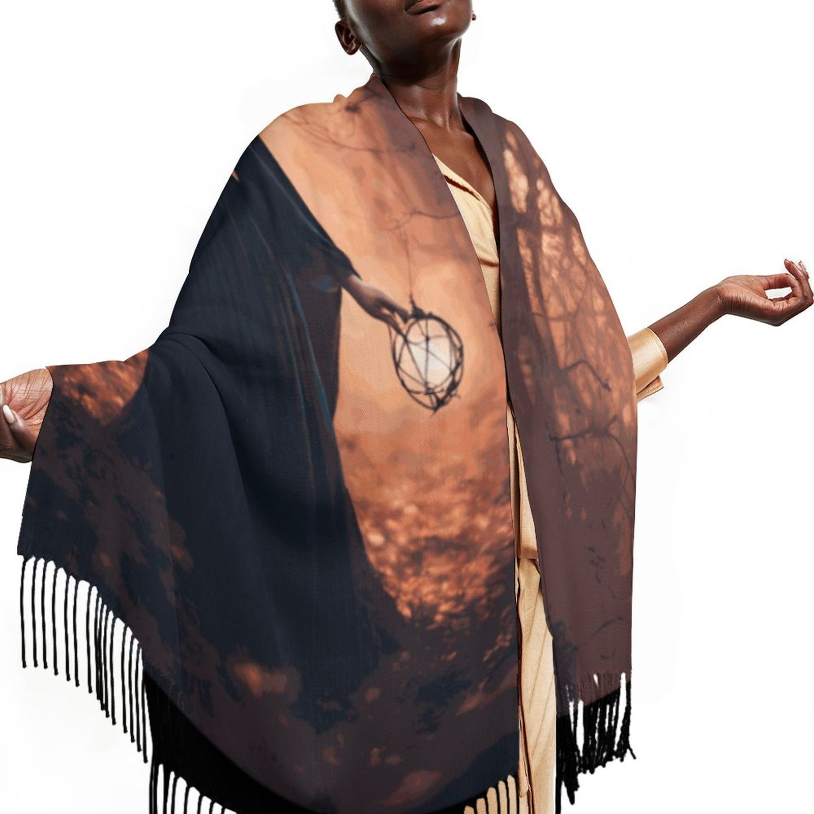Forest Witch Cashmere-like Tassel Scarf, Witchcraft occult Moon Goddess shawl