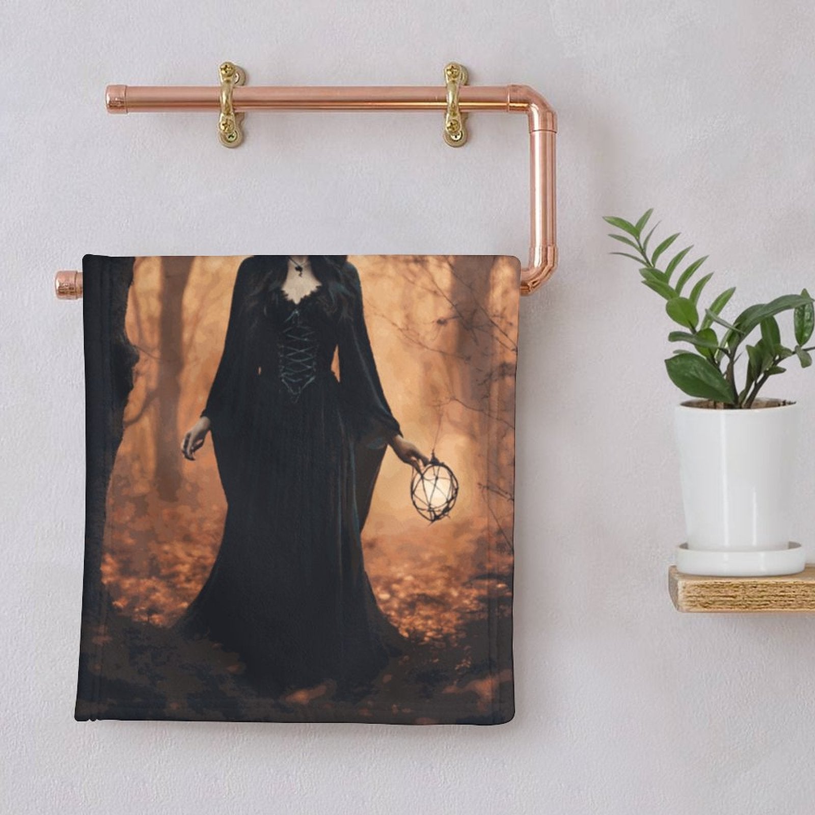 Forest Witch Coral Velvet Towel, Witchy Home, Gothic Mystic Witch Kitchen Towel