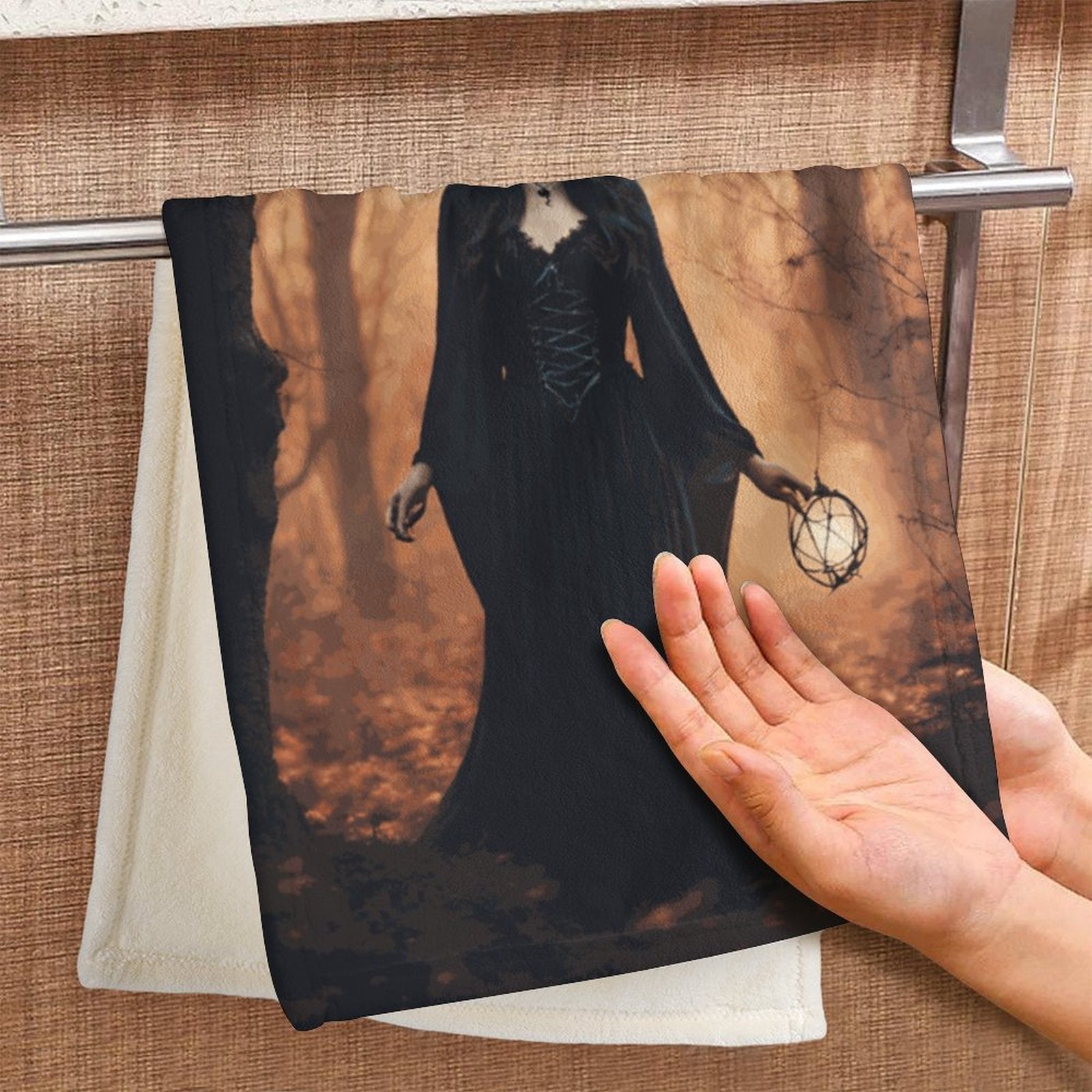 Forest Witch Coral Velvet Towel, Witchy Home, Gothic Mystic Witch Kitchen Towel