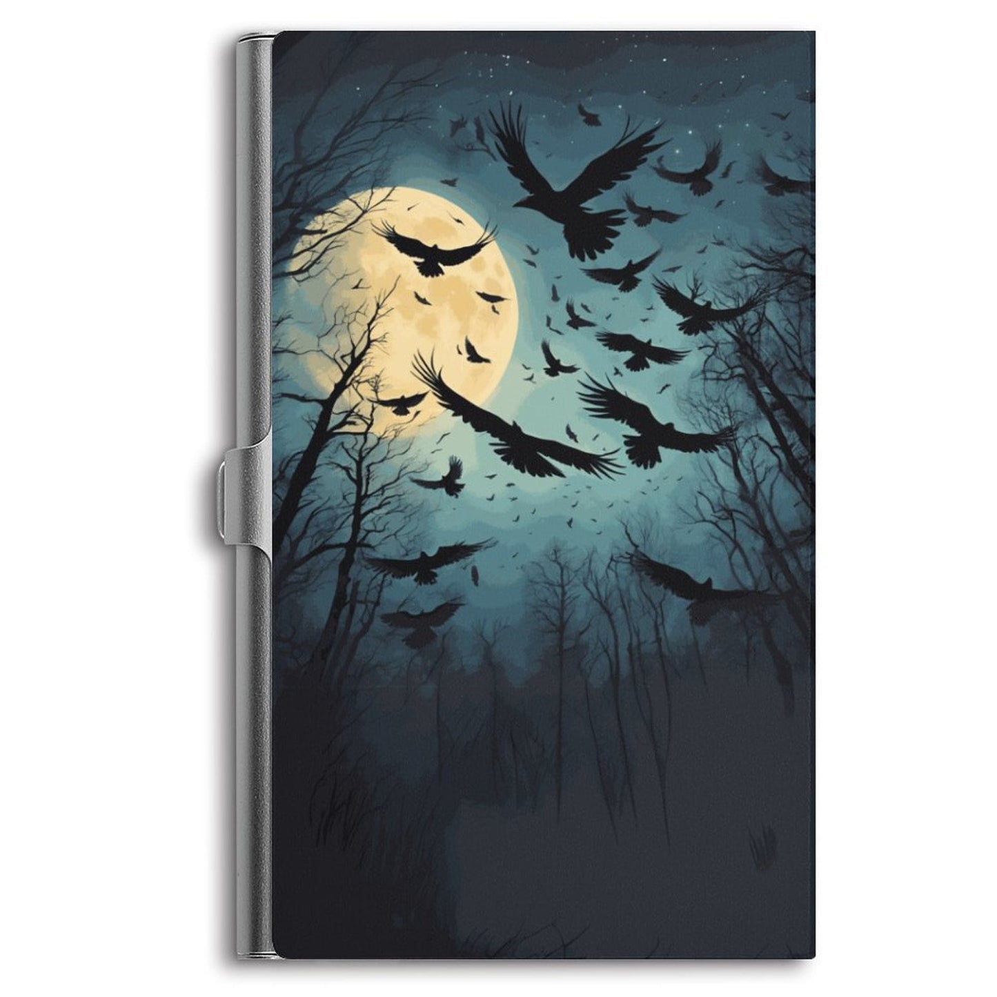Full Moon Crow Business Card Holder: Gothic Goblincore Witch Decor