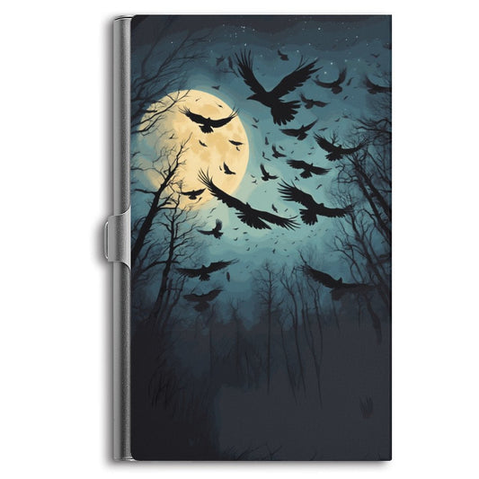 Full Moon Crow Business Card Holder: Gothic Goblincore Witch Decor