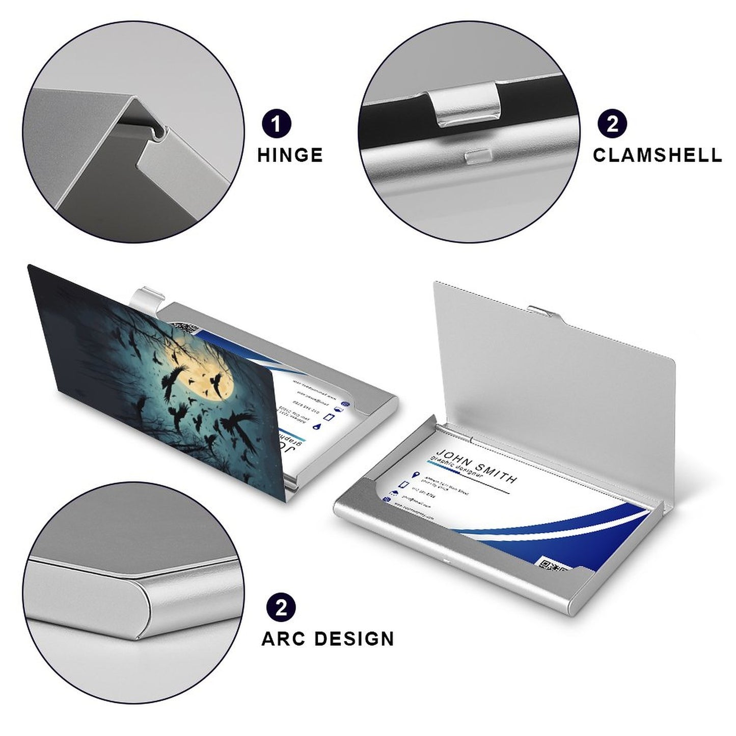 Full Moon Crow Business Card Holder: Gothic Goblincore Witch Decor