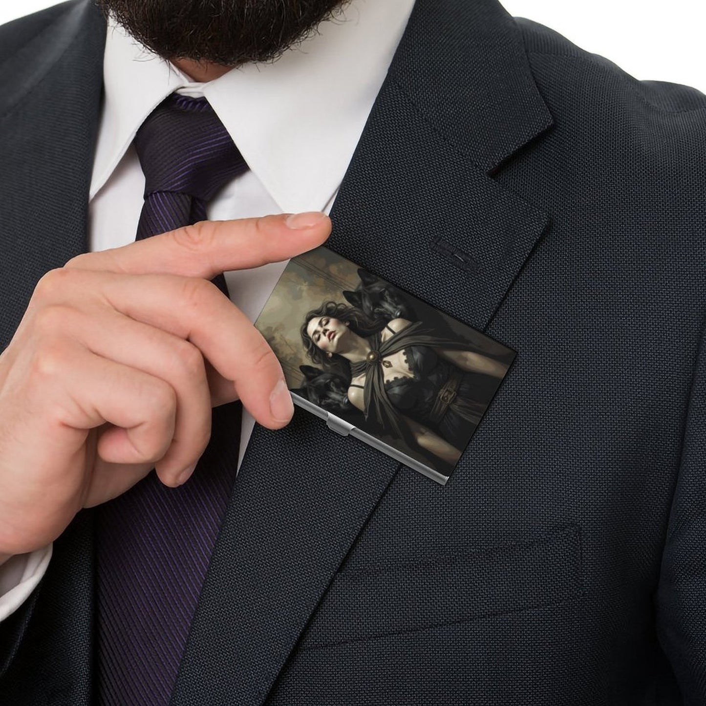 Hecate & Wolves Business Card Holder: Greek Goddess Art, Witchy Gift