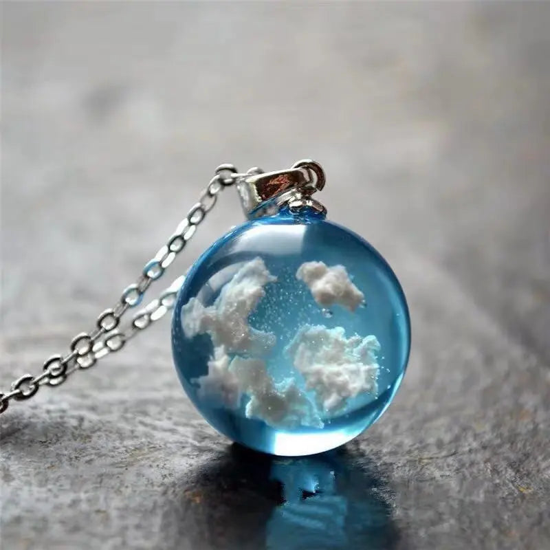 Round Ball Moon Pendant Necklace, Cloud Necklace, Round Resin Necklace - The Witchy Gypsy