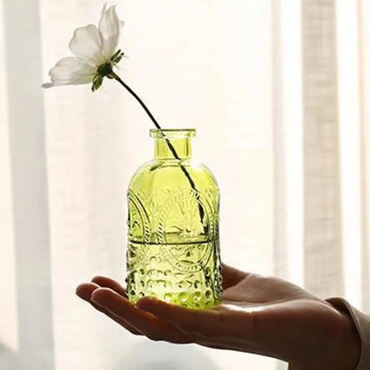 Aromatherapy Vase, Boho Style, Transparent Retro Embossed Glass Bottle