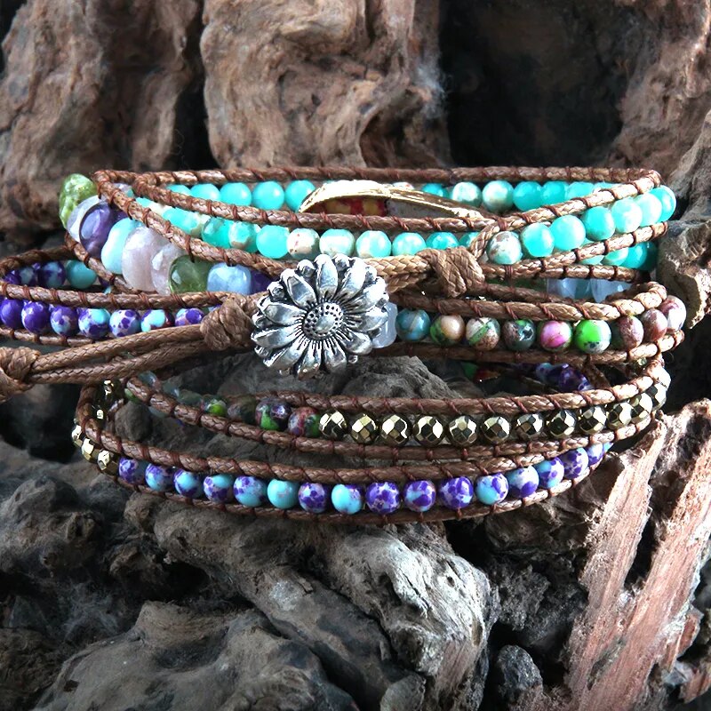 Boho Handmade Mixed Natural Stone Bracelet, Wrap Bracelet, Natural Stone Jewelry - The Witchy Gypsy