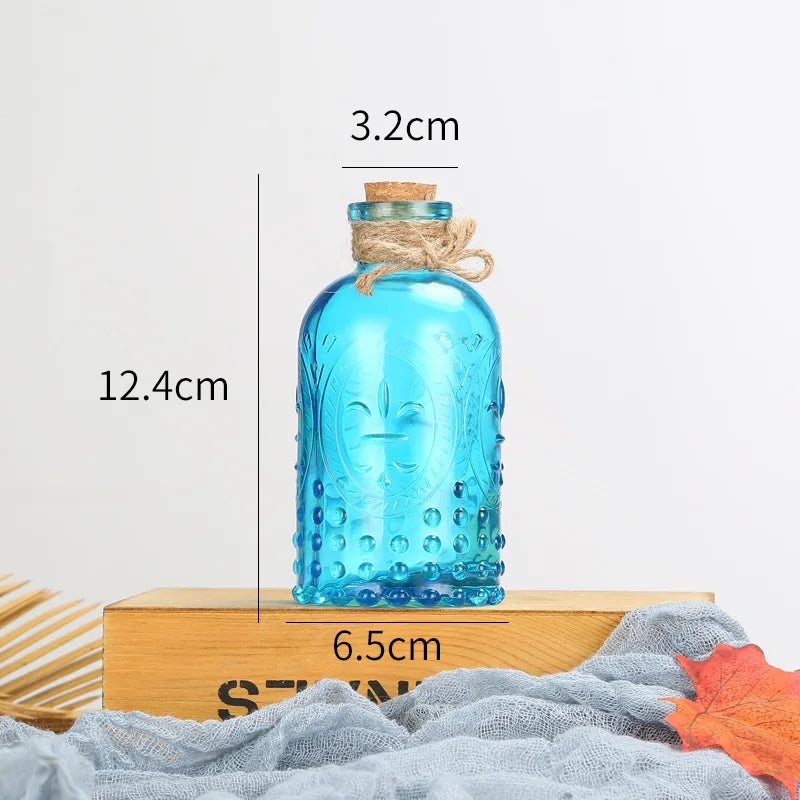 Aromatherapy Vase, Boho Style, Transparent Retro Embossed Glass Bottle